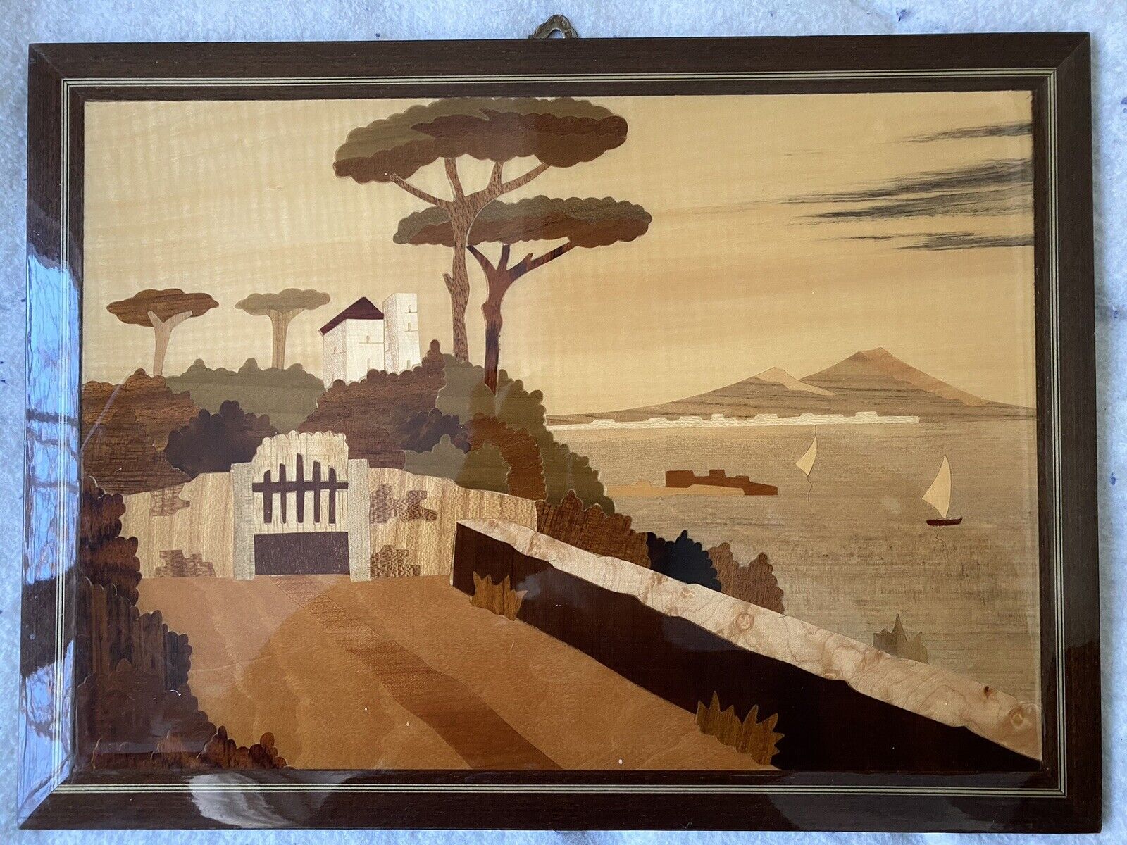 Inlaid Wood Marquetry Picture Italy Coast 11” X 15”
