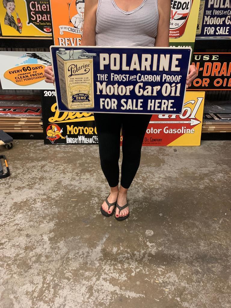 Antique Vintage Old Style Metal Sign Sign Polarine Motor Oil Made in USA