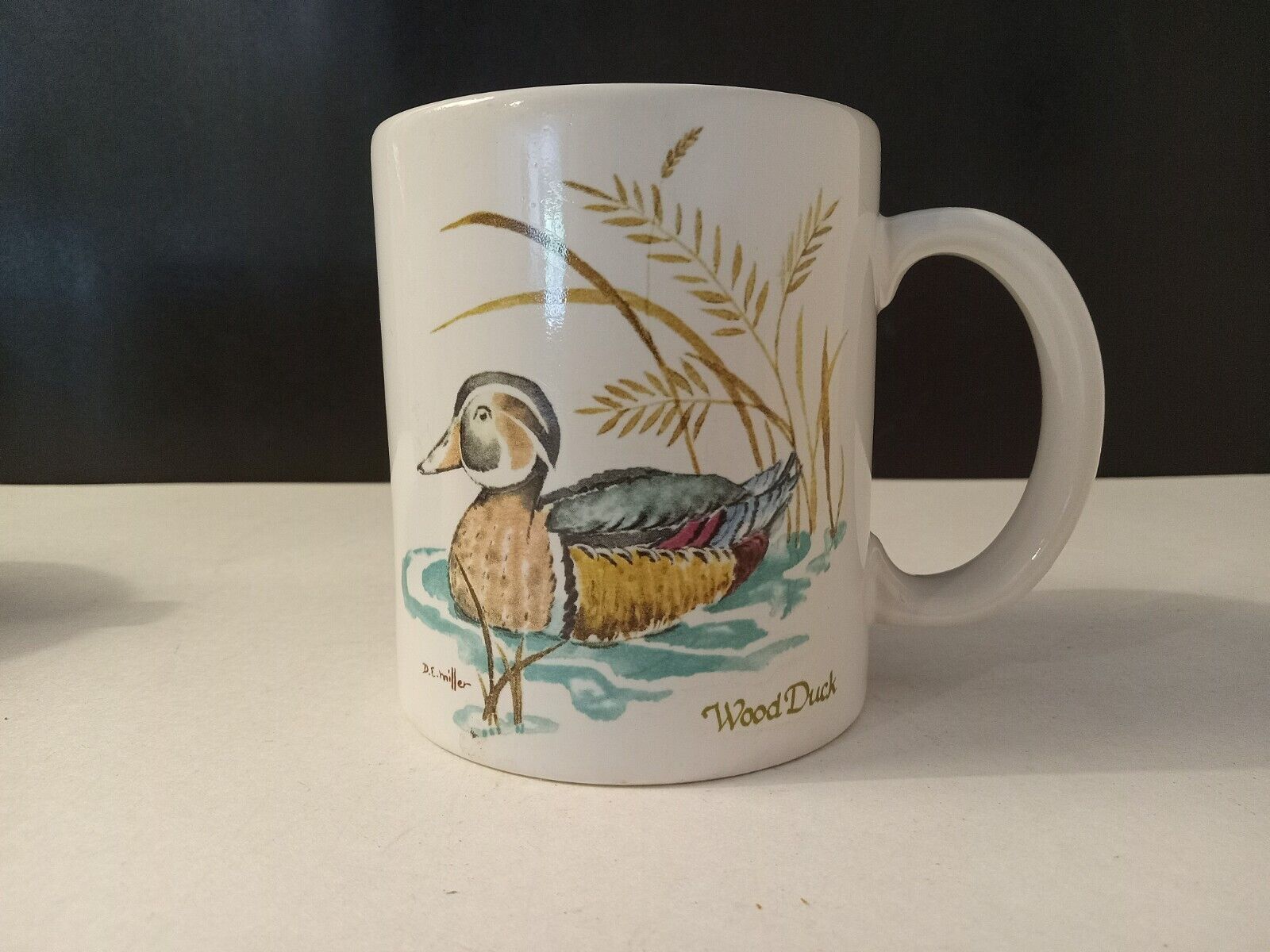 Vintage D E Miller Waterfowl Mugs Wood Duck Ceramic Coffee Cup Signed