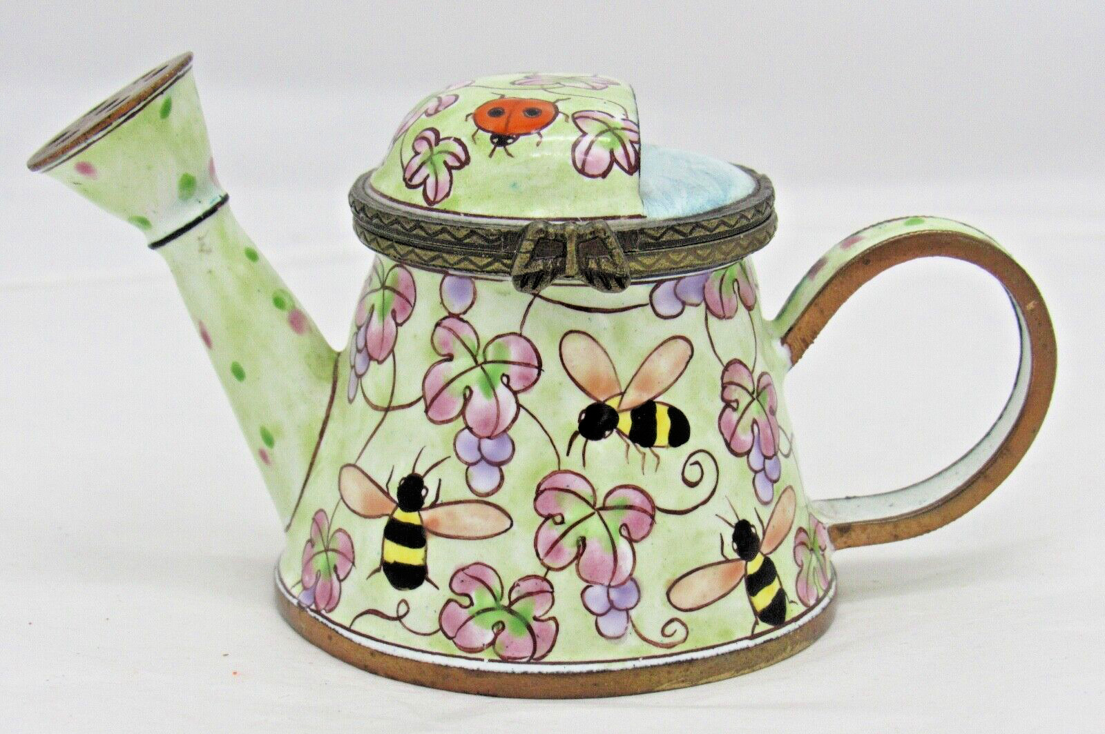 Garden Watering Can Enamel Trinket Box Bumble Bees and Lady Bugs Kelvin Chen