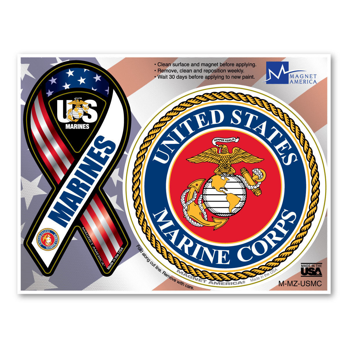 Marines 2pk Combo Magnets - Mini Ribbon & Circle ~ Officially Licensed USMC Logo