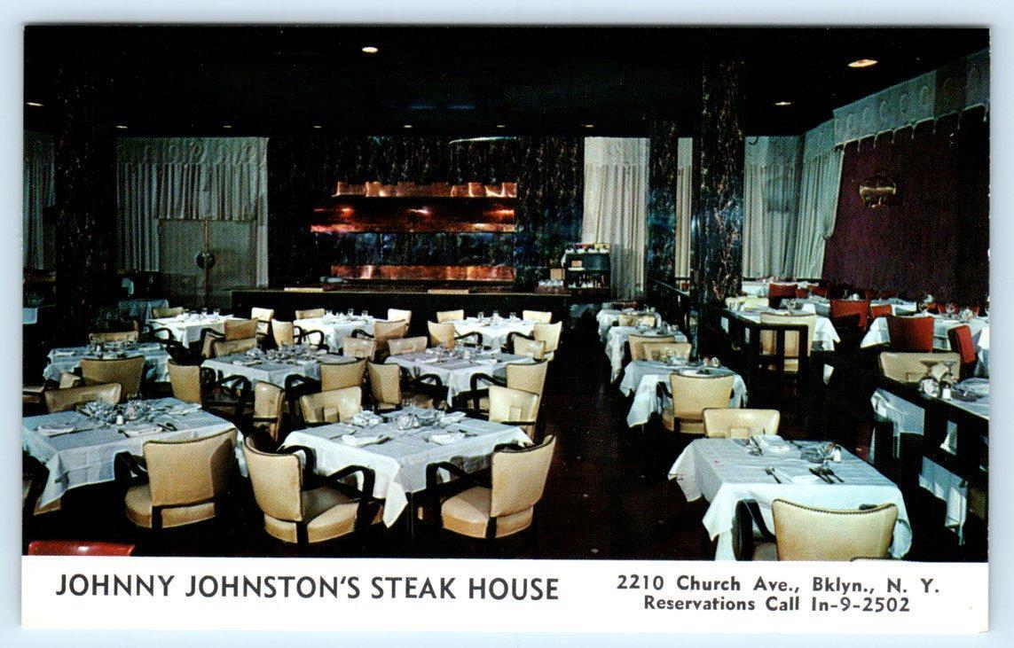 BROOKLYN, New York NY ~ Interior JOHNNY JOHNSTON\'S STEAK HOUSE c1960s Postcard