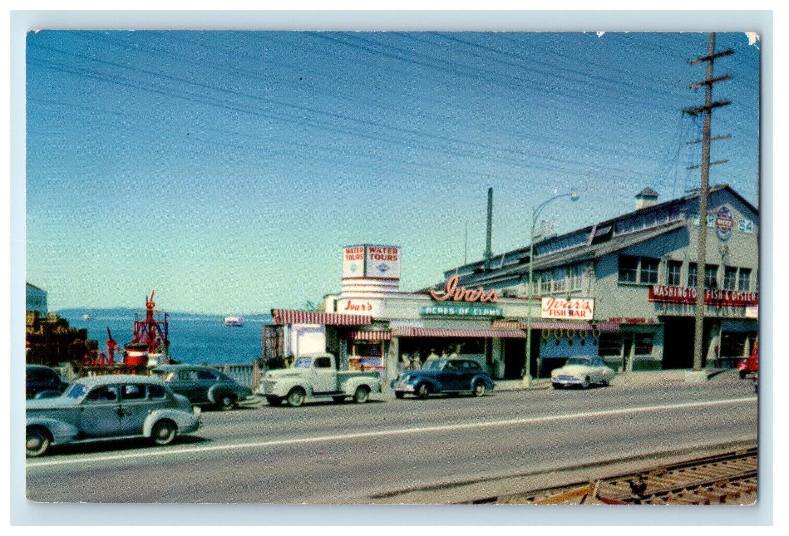 c1950's Clams Restaurant And Ivar's Fish Bar Waterfront Pier Seattle WA Postcard