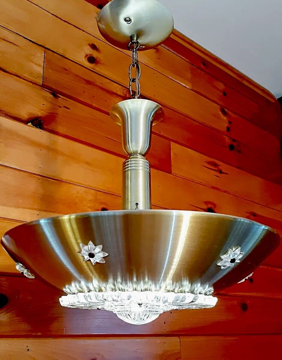 Vtg/Antique 1930's-50's Art Deco Retro Atomic Starburst Hanging Chandelier Light