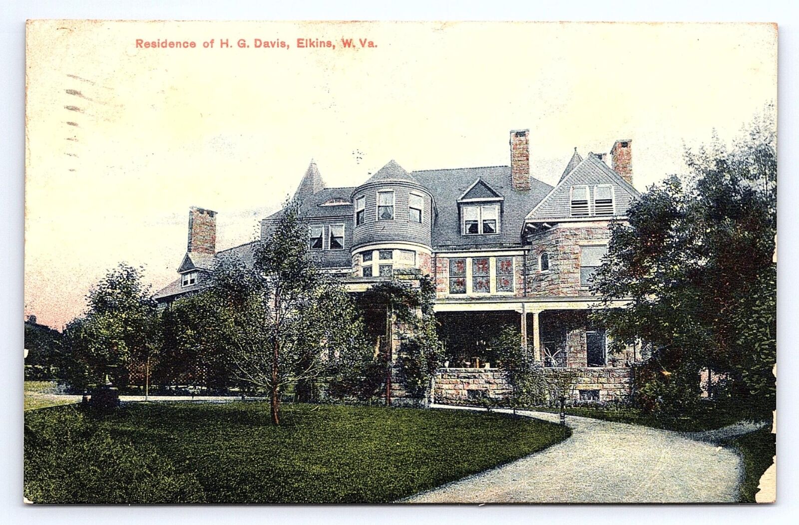 Postcard Elkins West Virginia Residence Of H. G. Davis
