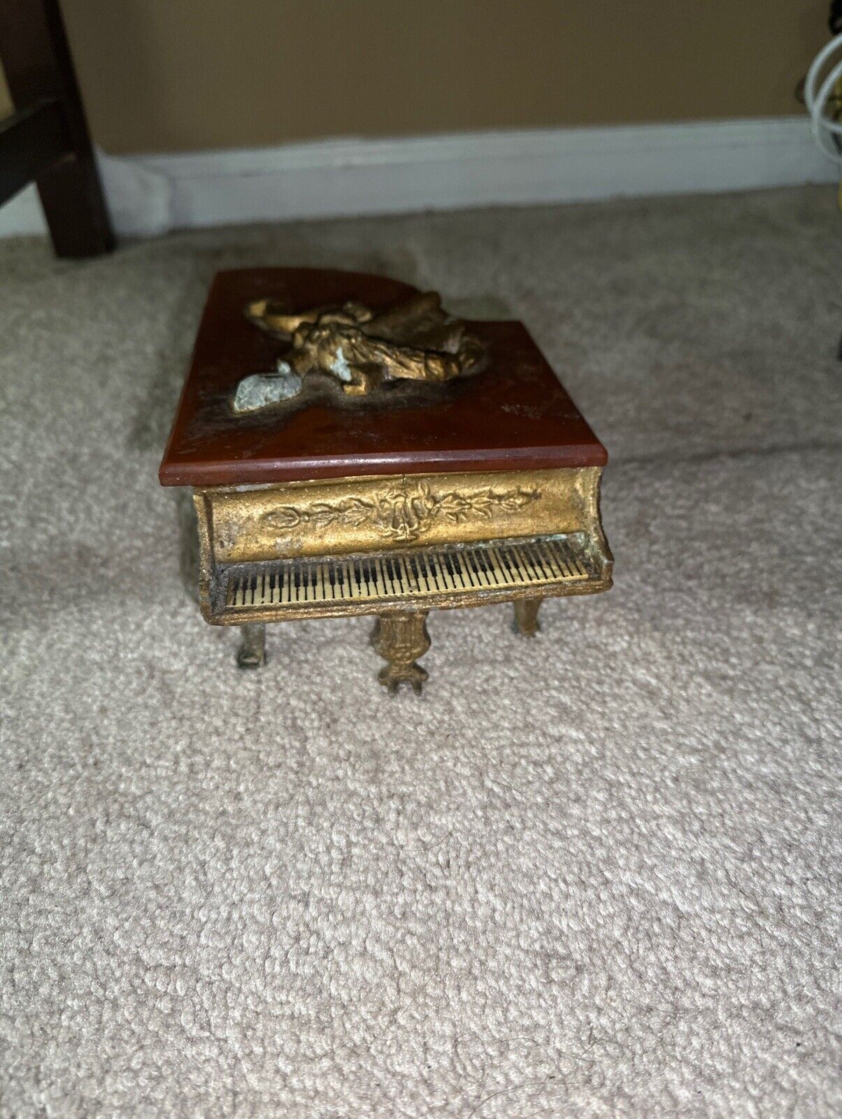 Lador 19th Century Vintage Grand Piano Brass Swiss Music Jewelry Box. Works