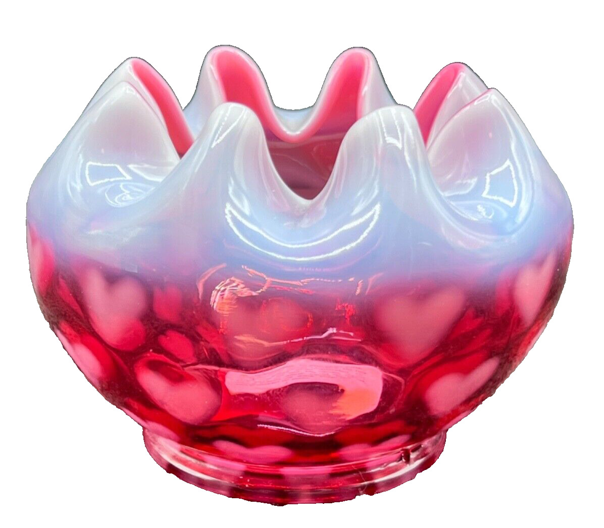 Fenton Cranberry Opalescent Heart Rose Bowl / Votive - 2151 CR Limited Edition