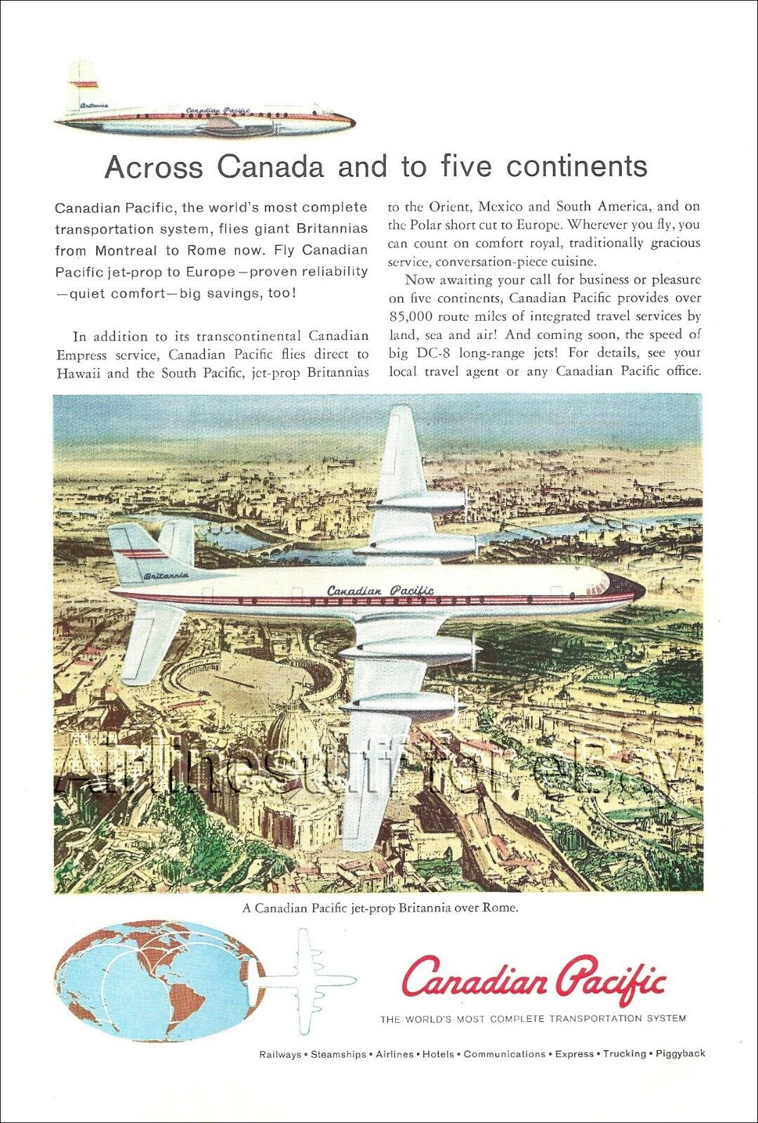 1960 CANADIAN PACIFIC Airlines BRISTOL BRITANNIA Jet-Prop ad airways advert ROME