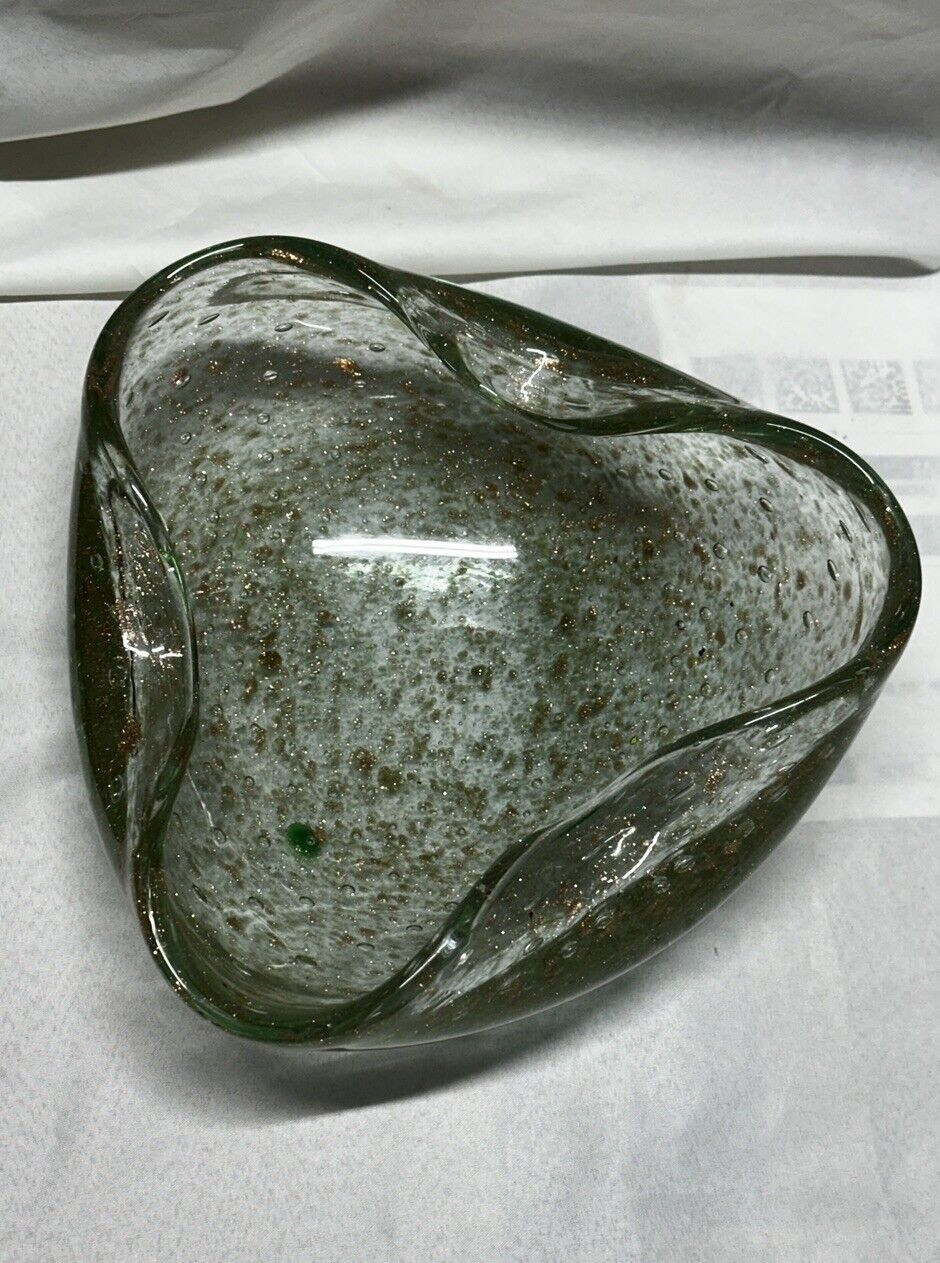 MCM Murano Style Art Glass Controlled Bubble Copper Ashtray Bowl