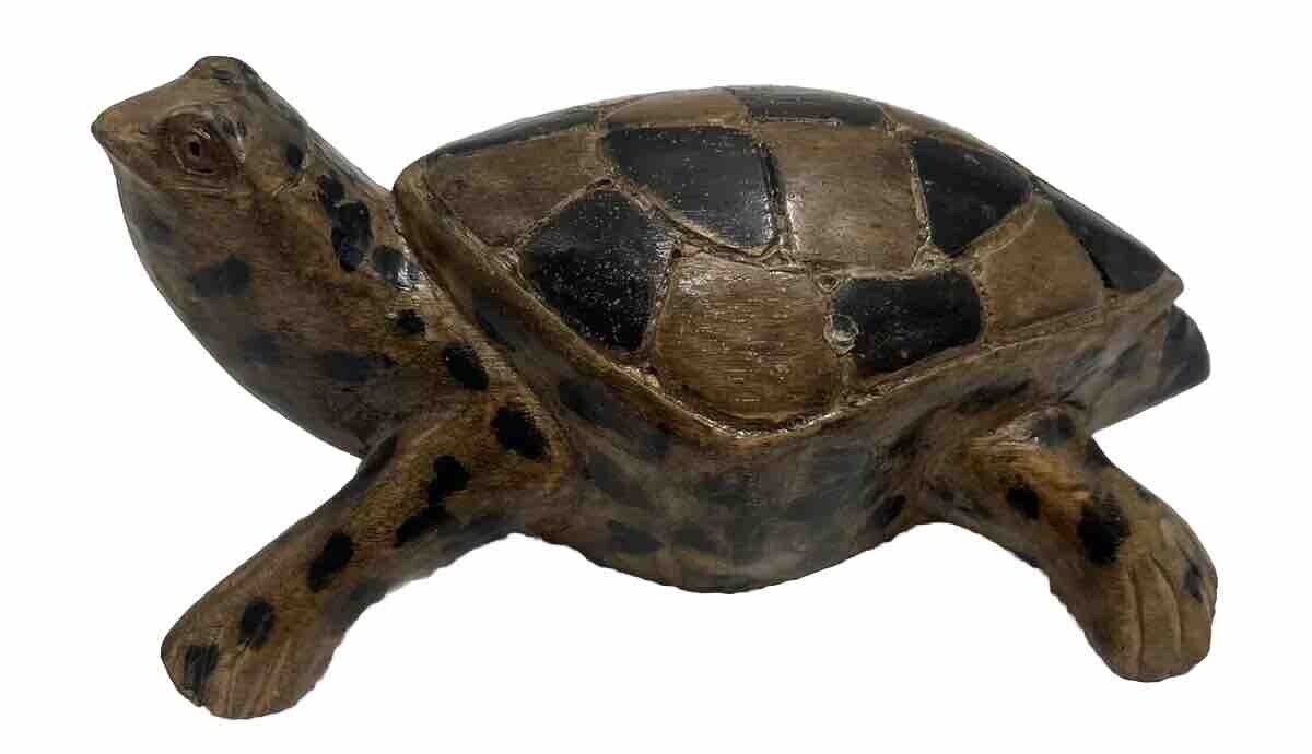 Vintage Wood Turtle Figurine Wooden  Brown 9” Rare