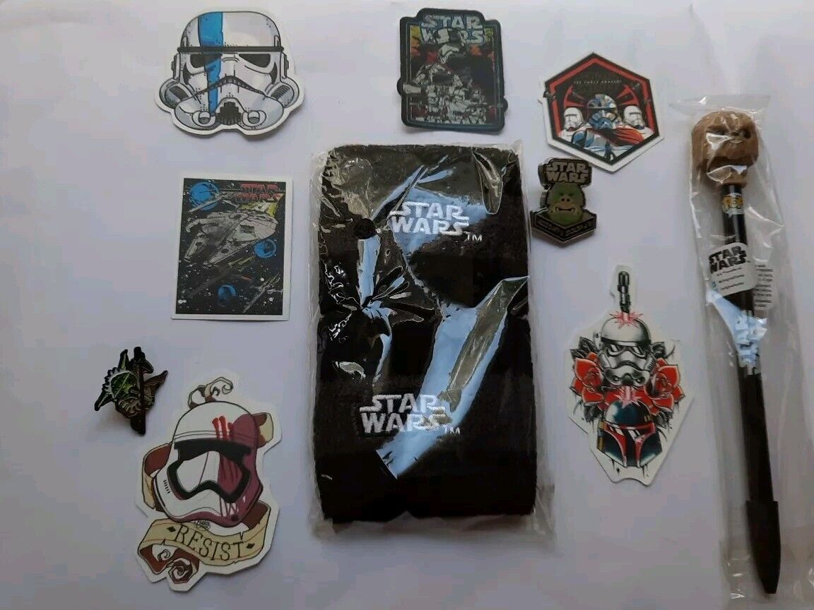 Lot Of Star Wars Collectibles Memorabilia Stickers Pins Pen Ect