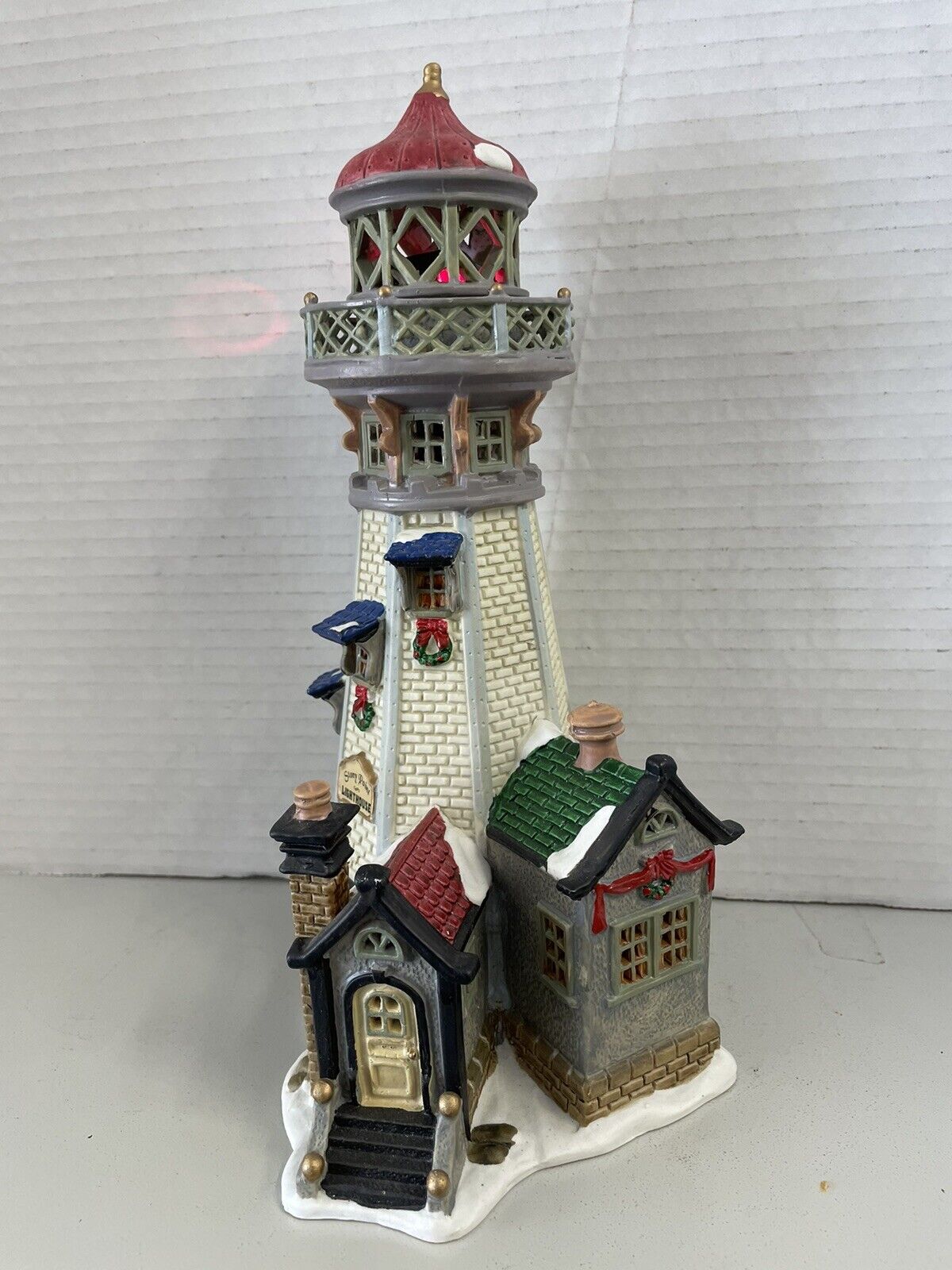 Lemax Village Porcelain Stony Point Lighthouse Rotating Beacon 2002 Tested Works