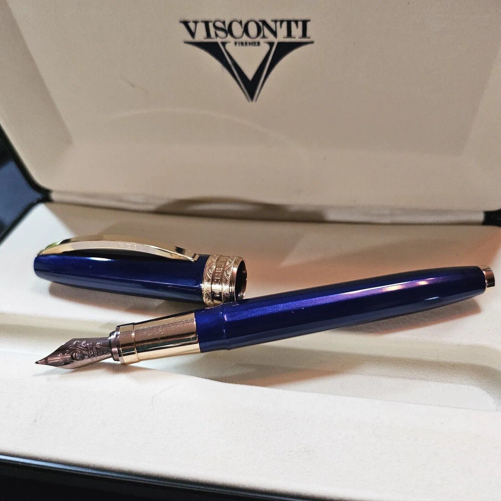 Limited Sale -20% Visconti Michelangelo True Blue & Rose Gld Fountain Pen M Nib
