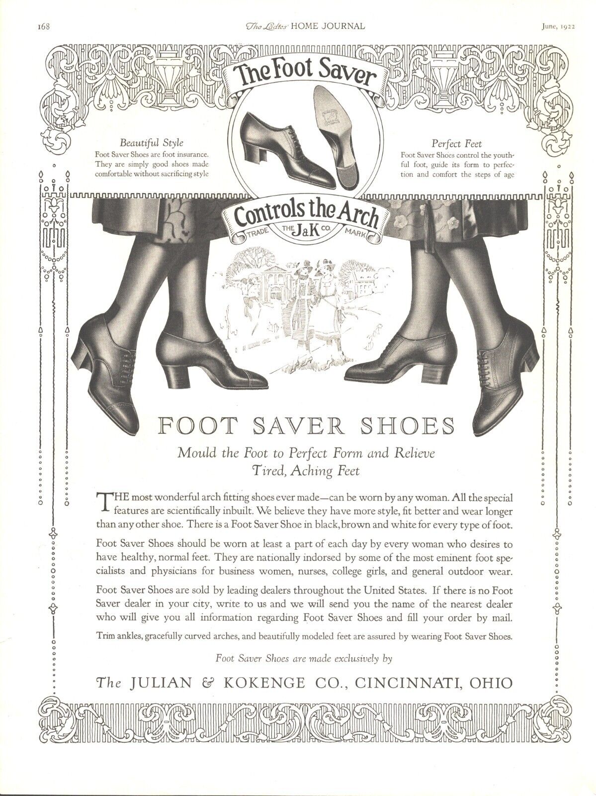1922 Julian & Kokenge Co Antique Print Ad Foot Saver Shoes Controls The Arch