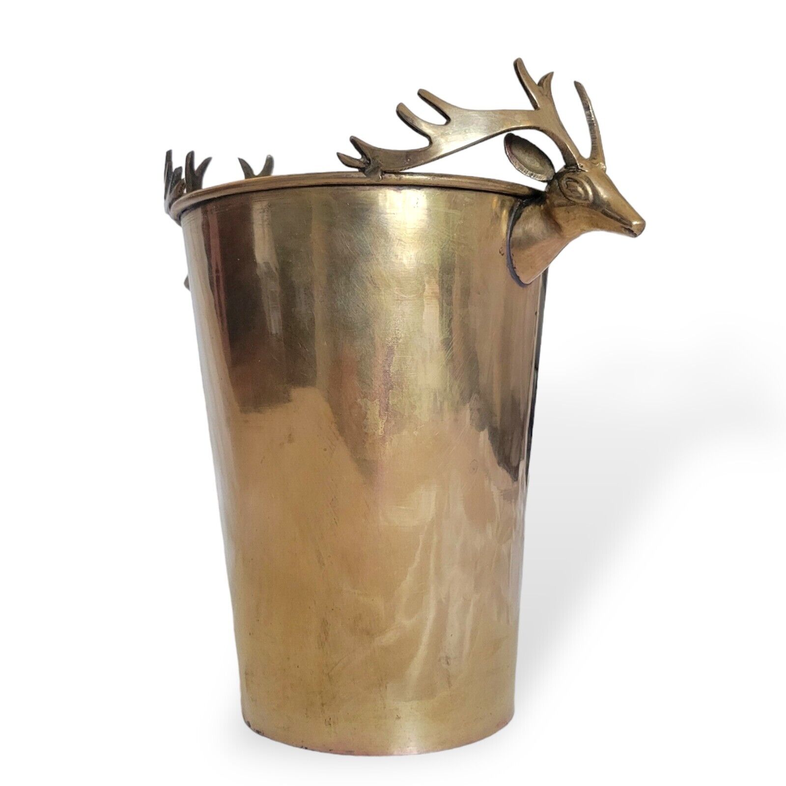 Vintage Antique brass Ice Champagne Bucket with Brass Stag Head Handles