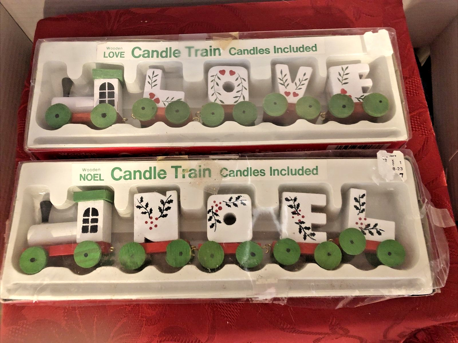 1980s Christmas Wooden NOEL & LOVE Candle Train 2 Sets KMART Taiwan **READ**