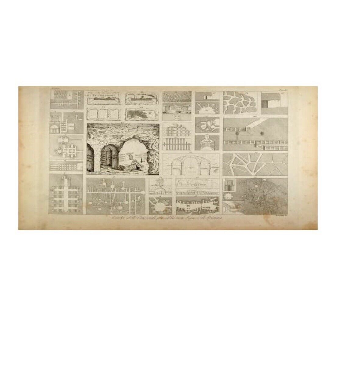 1845 antique and grieving catacombs tunes diagram original copper engraving