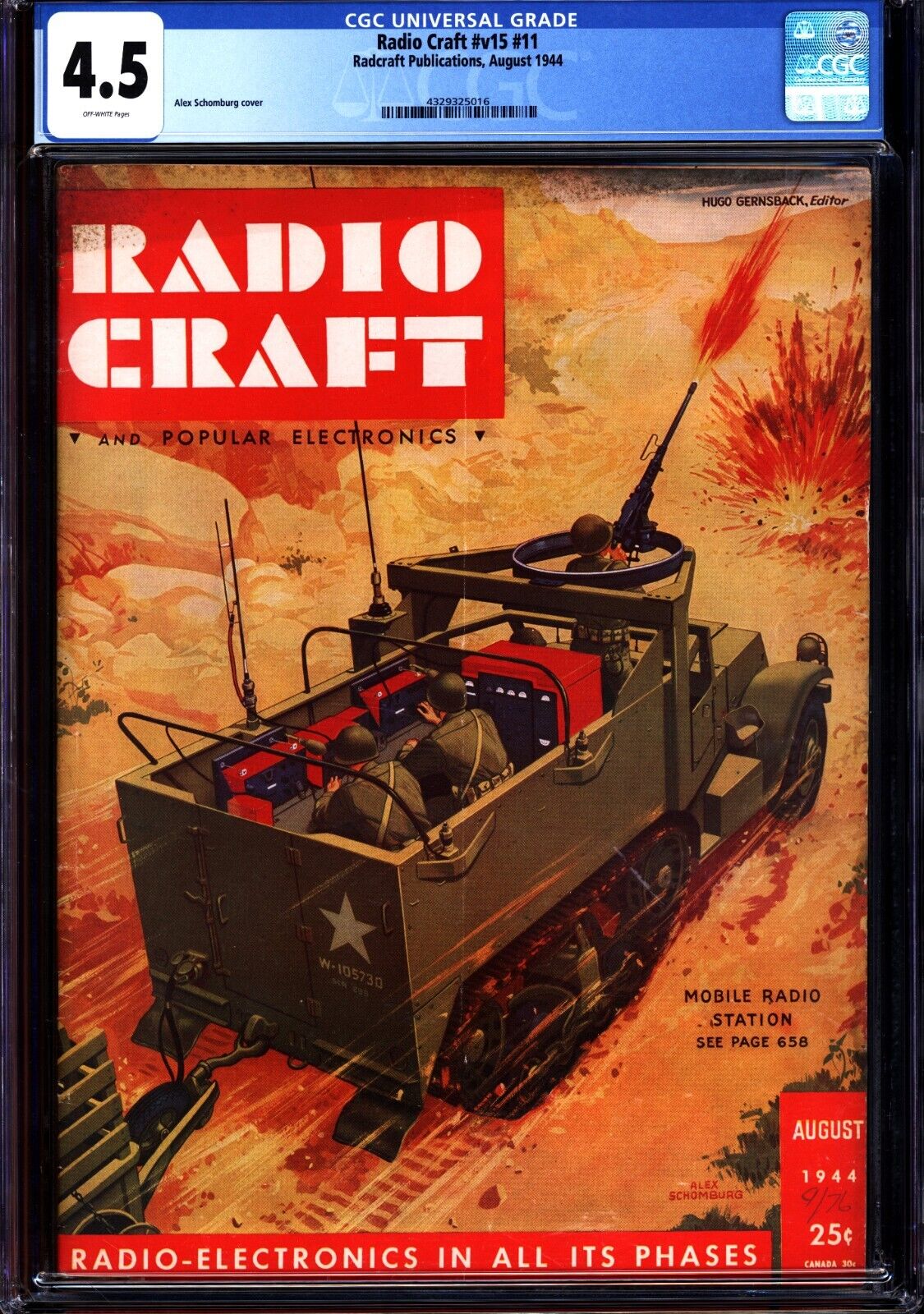 Radio Craft Magazine V15 #11 CGC 4.5 Alex Schomburg WWII cover 8/1944 Cheap