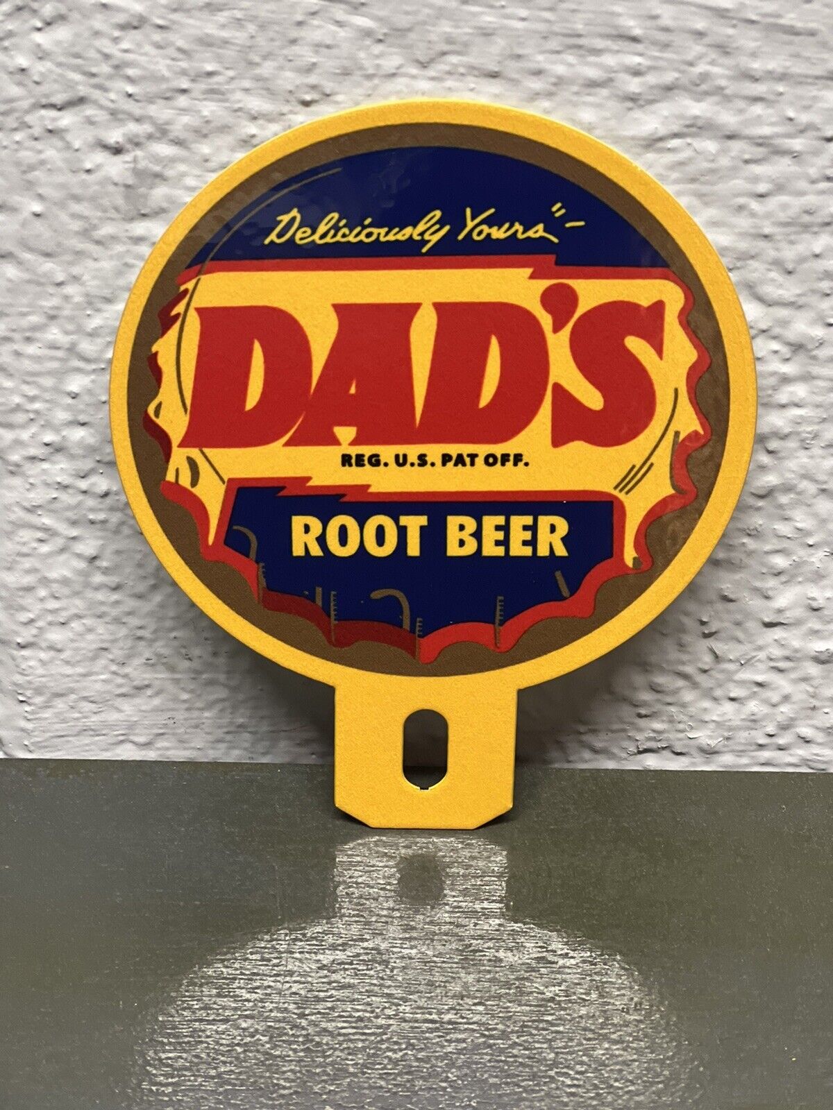 Dad’s Root Beer Metal Plate Topper Sign Soda Beverage Diner Pop Gas Oil Bottle