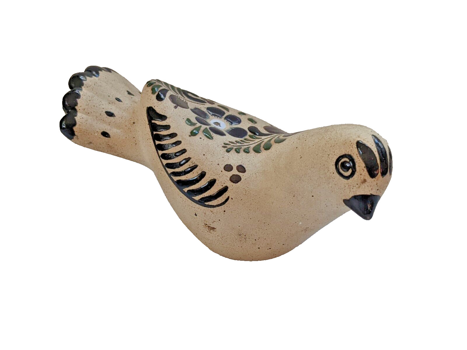 Vintage Mexican Tonala Pottery Bird Figurine, Stoneware Folk Art Mid Century