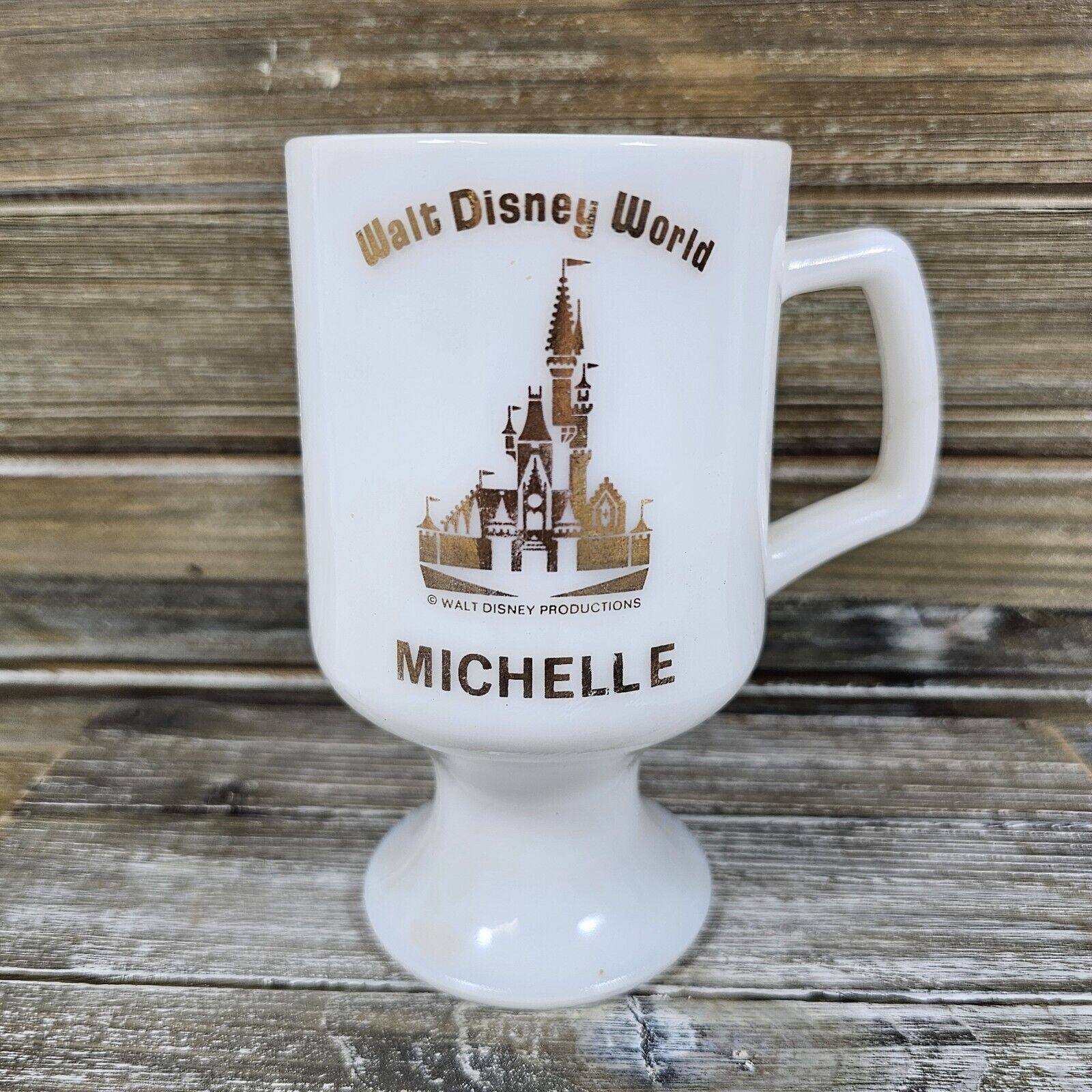 Vintage Walt Disney World White Milk Glass Pedestal Coffee Tea Mug for Michelle