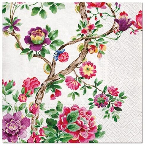 Two Individual Luncheon Decoupage Paper Napkins Flowers Spring Japanese Garden