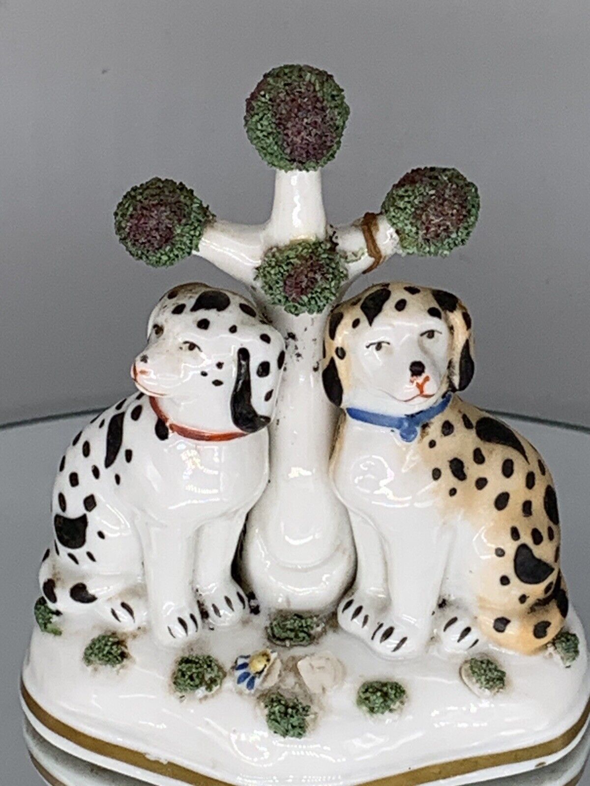 2 Dalmatians Porcelain Figurine Antique Vion & Baury Dogs Hand Painted Vintage