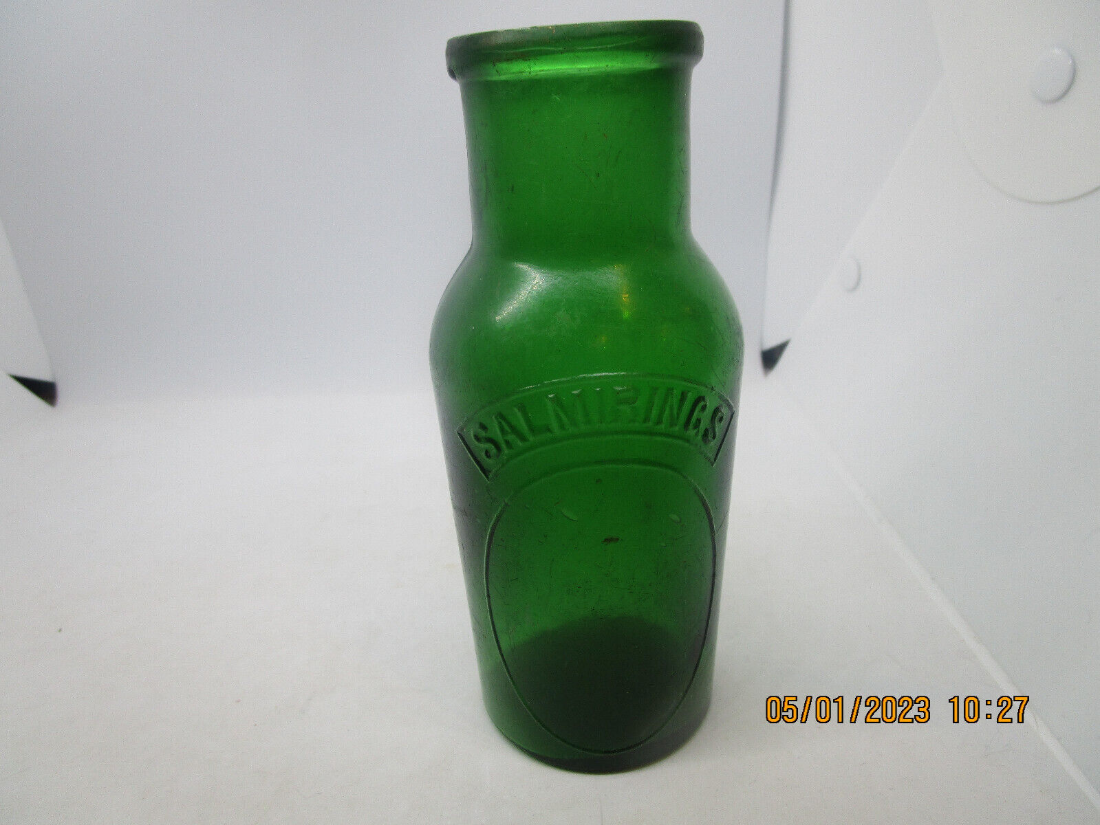 Antique SALMIRINGS Olive Bottle Falcon Packing Co ? Deep Olive Green c1900 Vtg