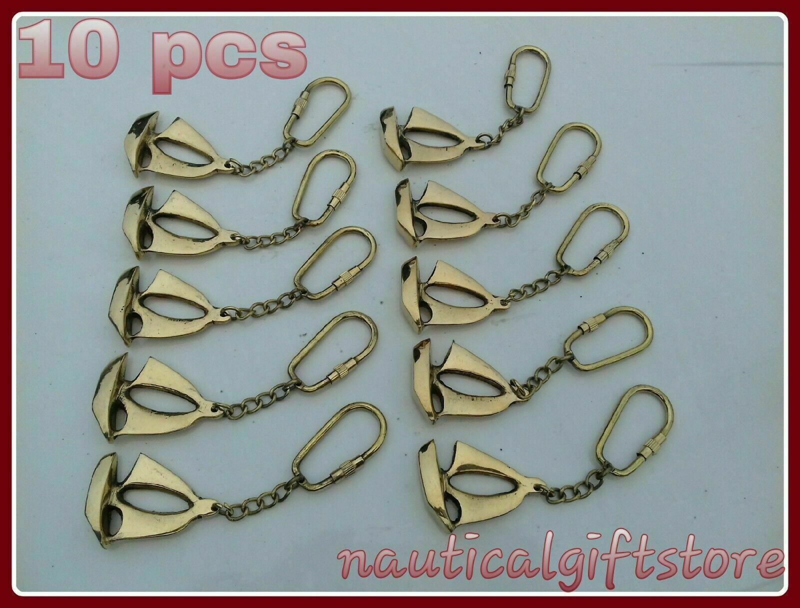 Lot of 10 PCs Solid Brass Marine Nautical Sailor Caption Boat Key-chain Ring