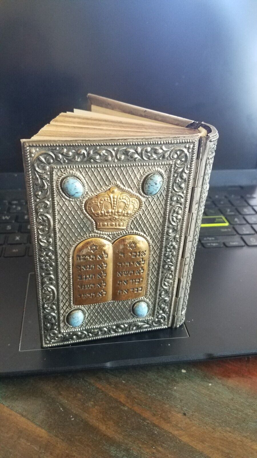 Vintage Ornate Silver Plated Jewish Bible Hebrew/English 5\