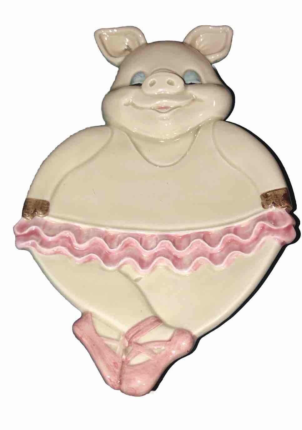 Vintage Ceramic Hand Painted Pink Ballerina Pig Spoon Rest