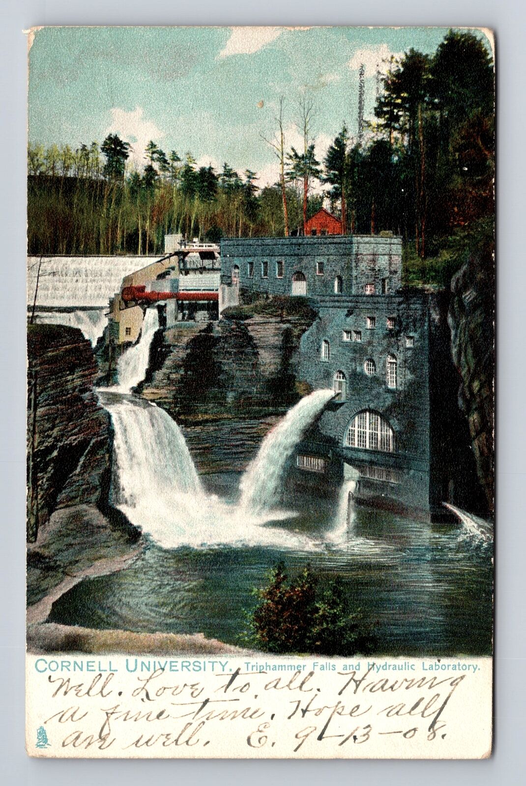 Ithaca NY- New York, Cornell University, Triphammer Falls, Vintage Postcard