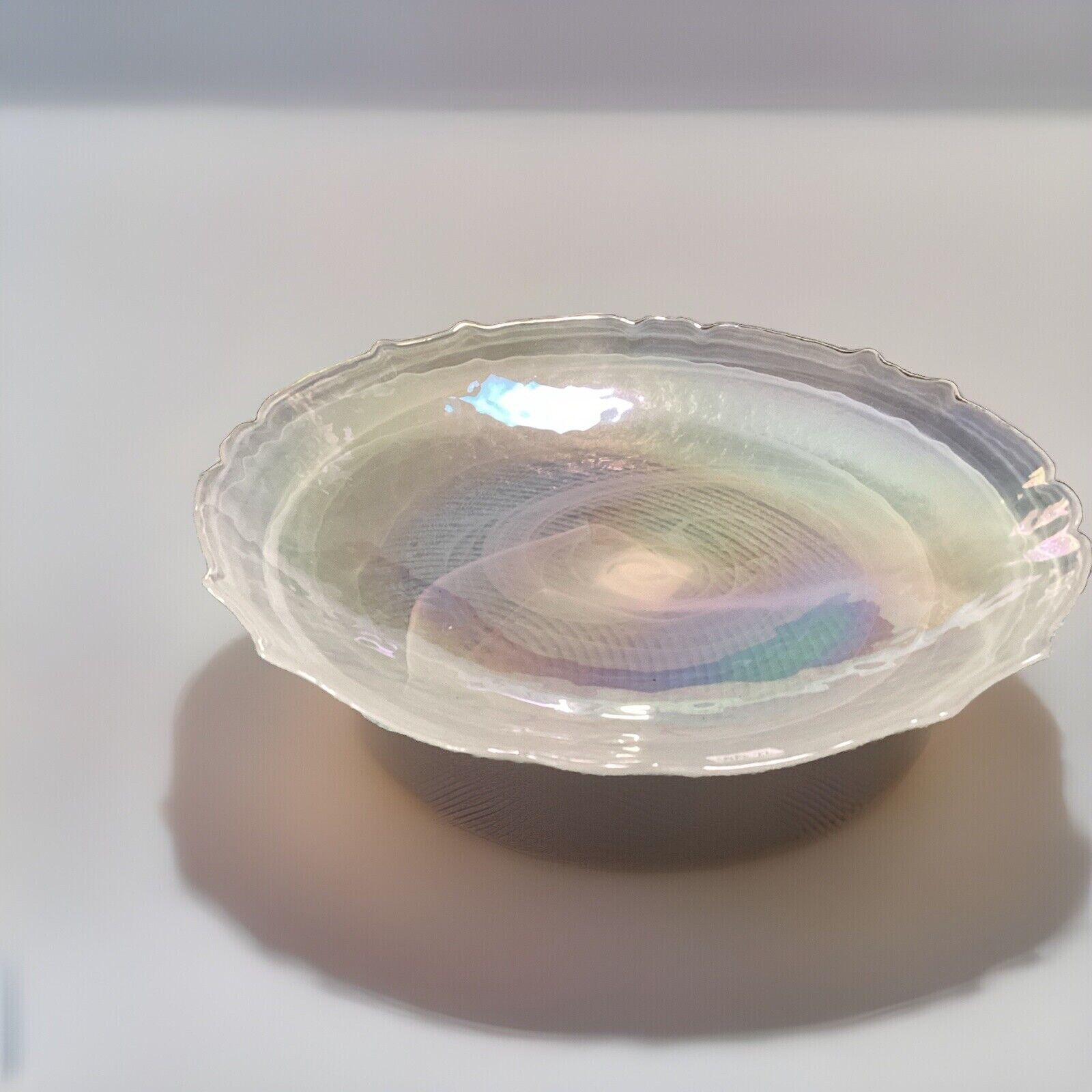 Mid Century Modern Murano Glass Swirl Oval Scalloped Bowl