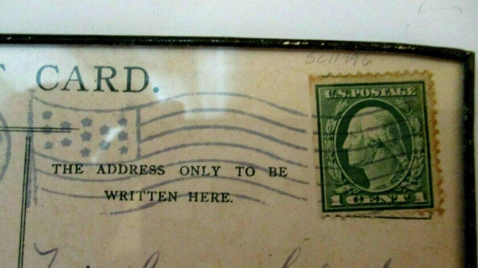 1912 US Green George Washington 1c Cent Postage Stamp Nister Postcard Framed