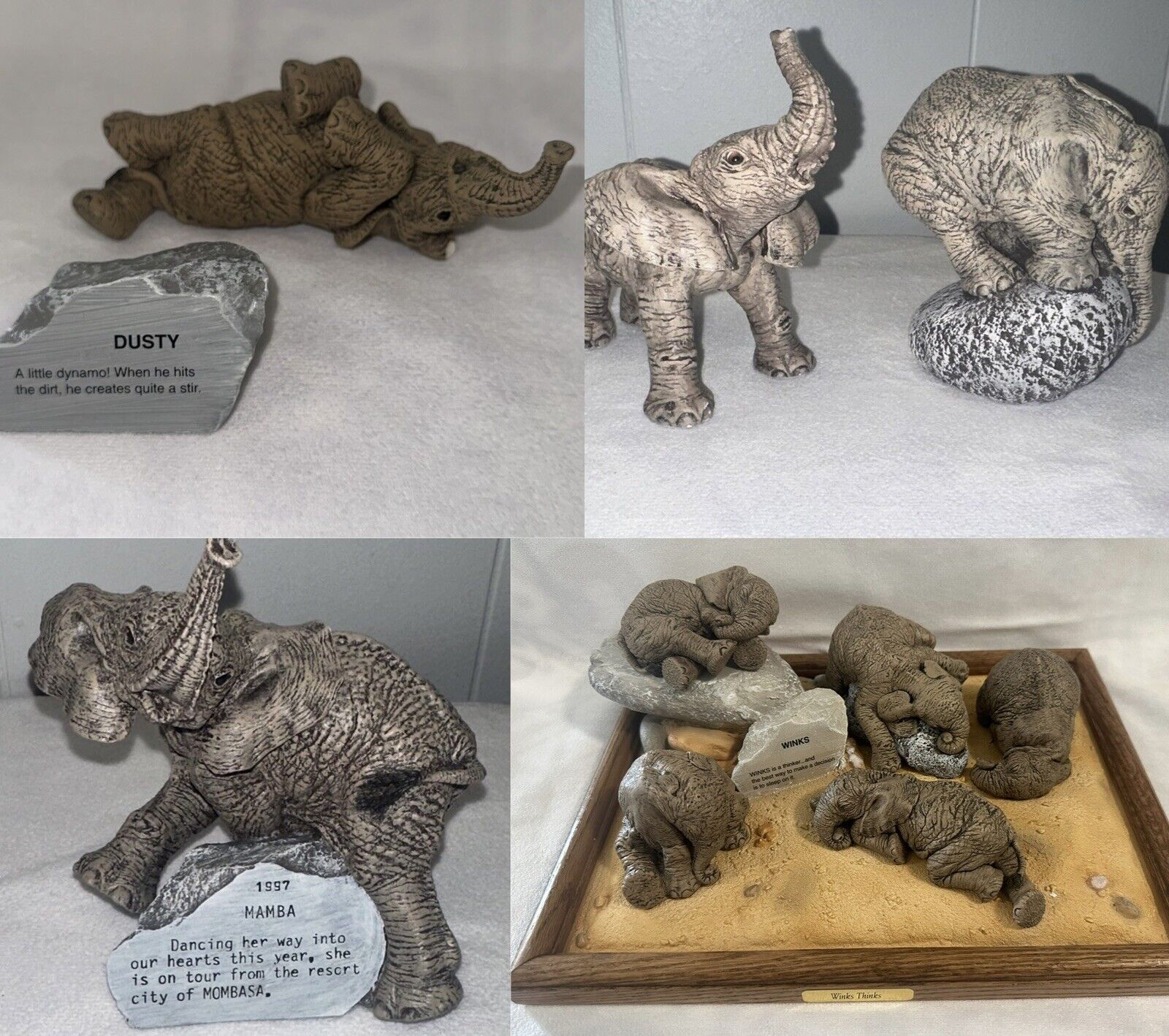 VTG The HERD Elephant Collection Martha Carey Lot of 9 & Winks Thinks Display