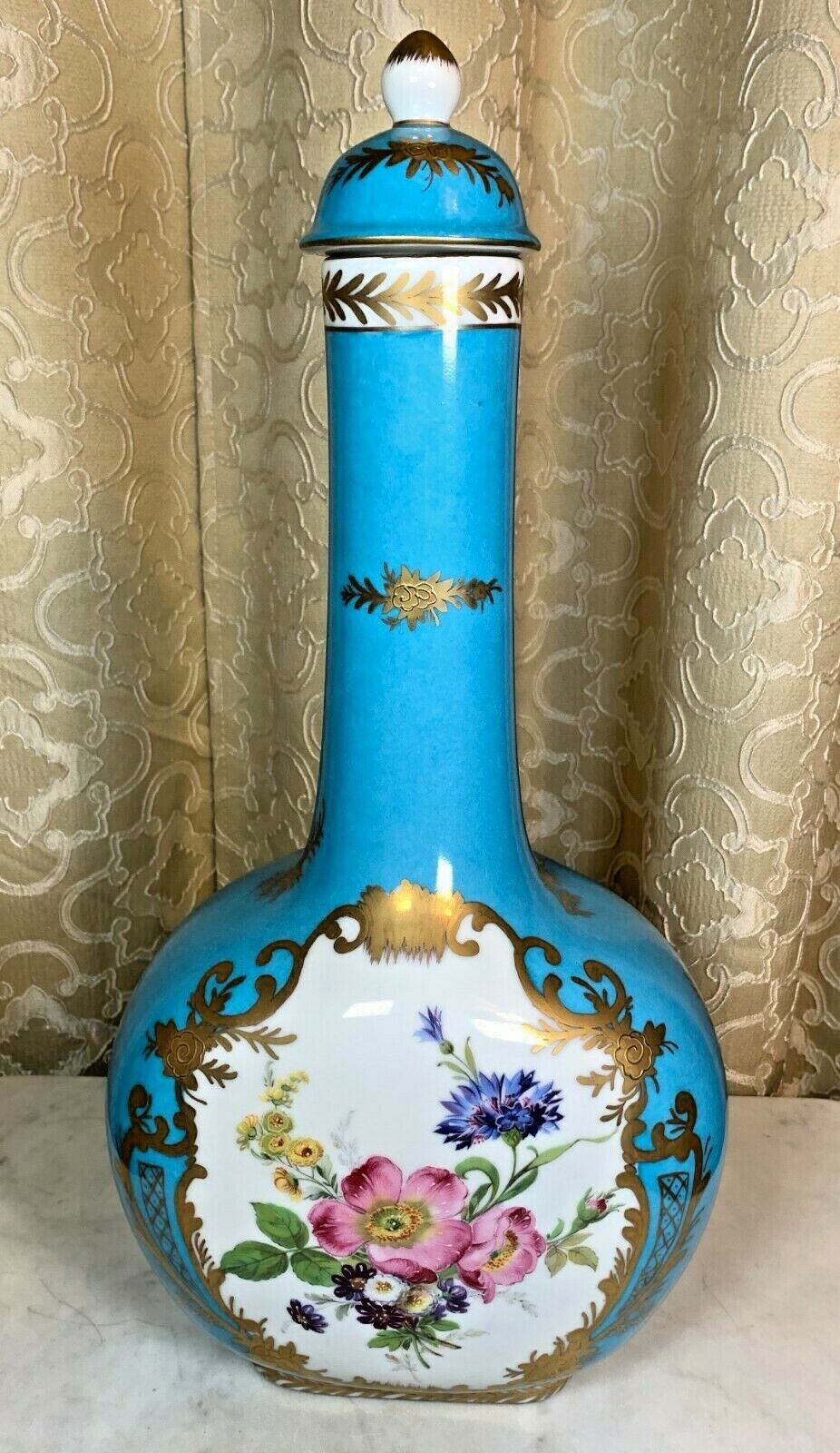 Vintage Elias Hand painted Italian Ceramic covered jar Italian Sevres blue color