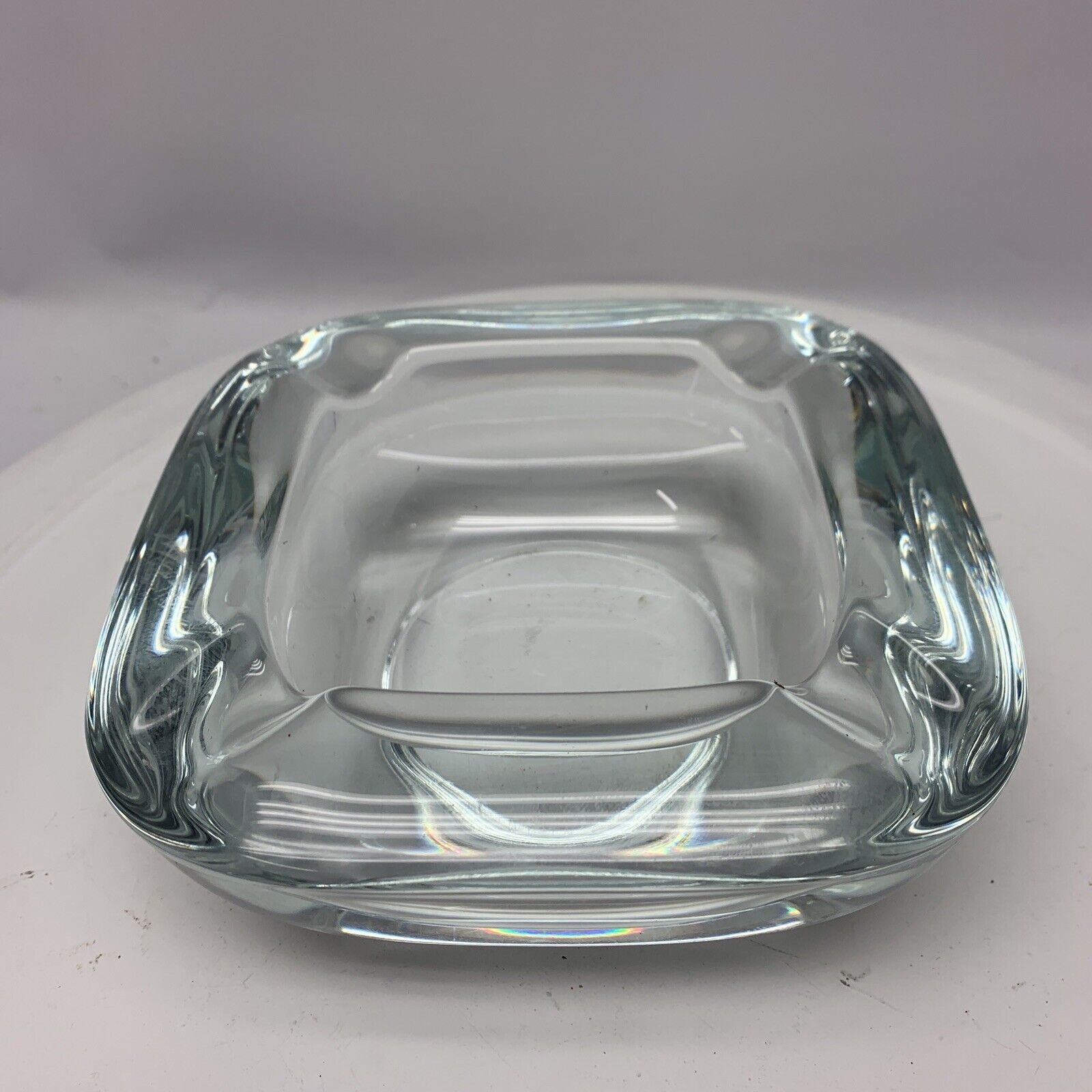 Vintage Heavy Crystal Clear Glass Square Ashtray Mcm