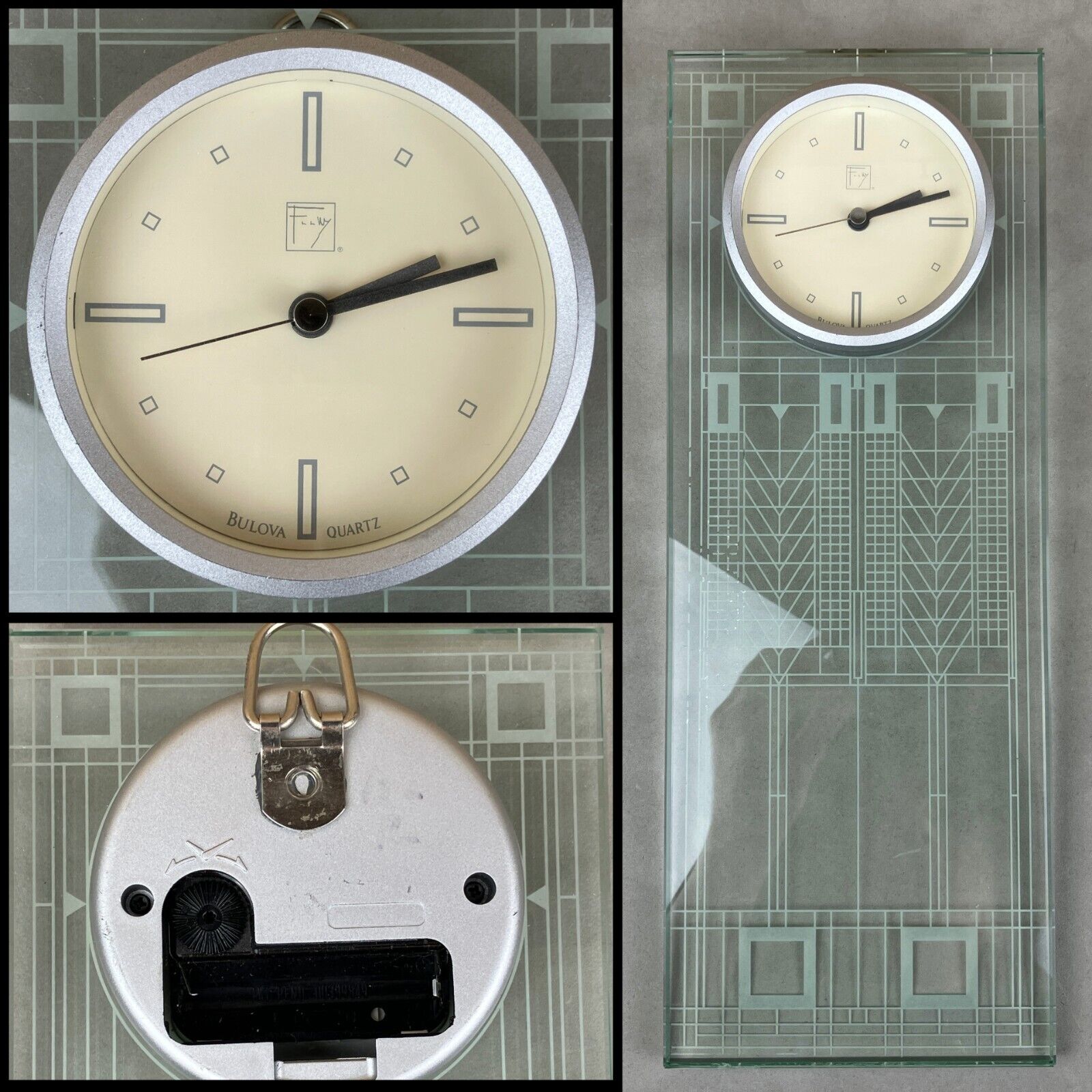 Bulova Frank Lloyd Wright Modernist Glass Rectangular Wall Hanging Clock