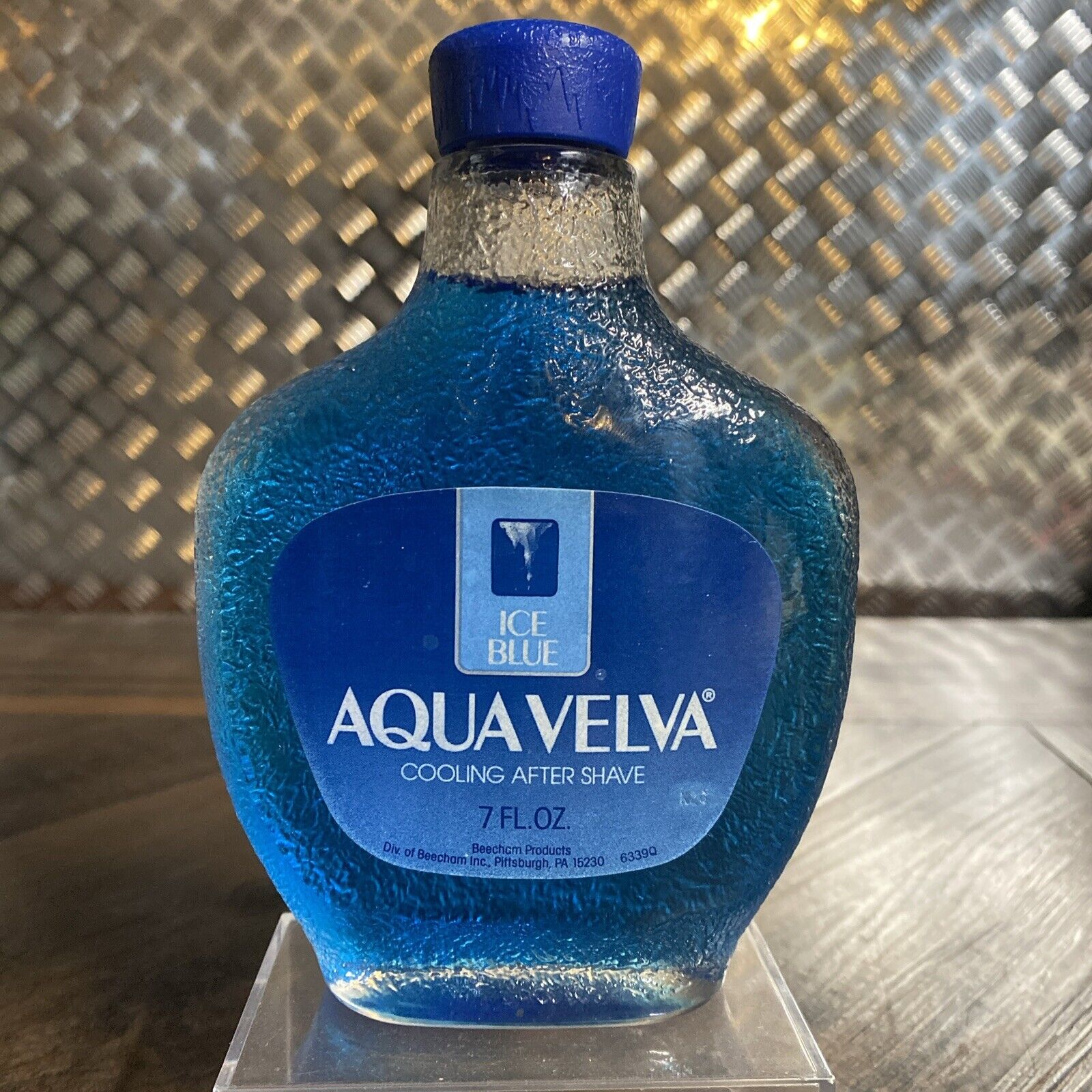 Vintage Aqua Velva ICE BLUE Cooling After Shave 3.5oz Glass Bottle 99% Full