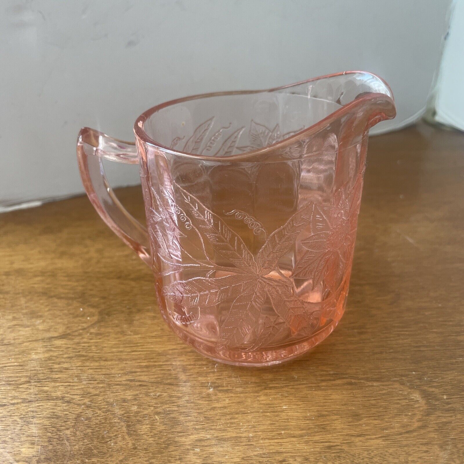 Vintage  Pink Depression Glass Jeannette Floral Poinsettia Creamer.