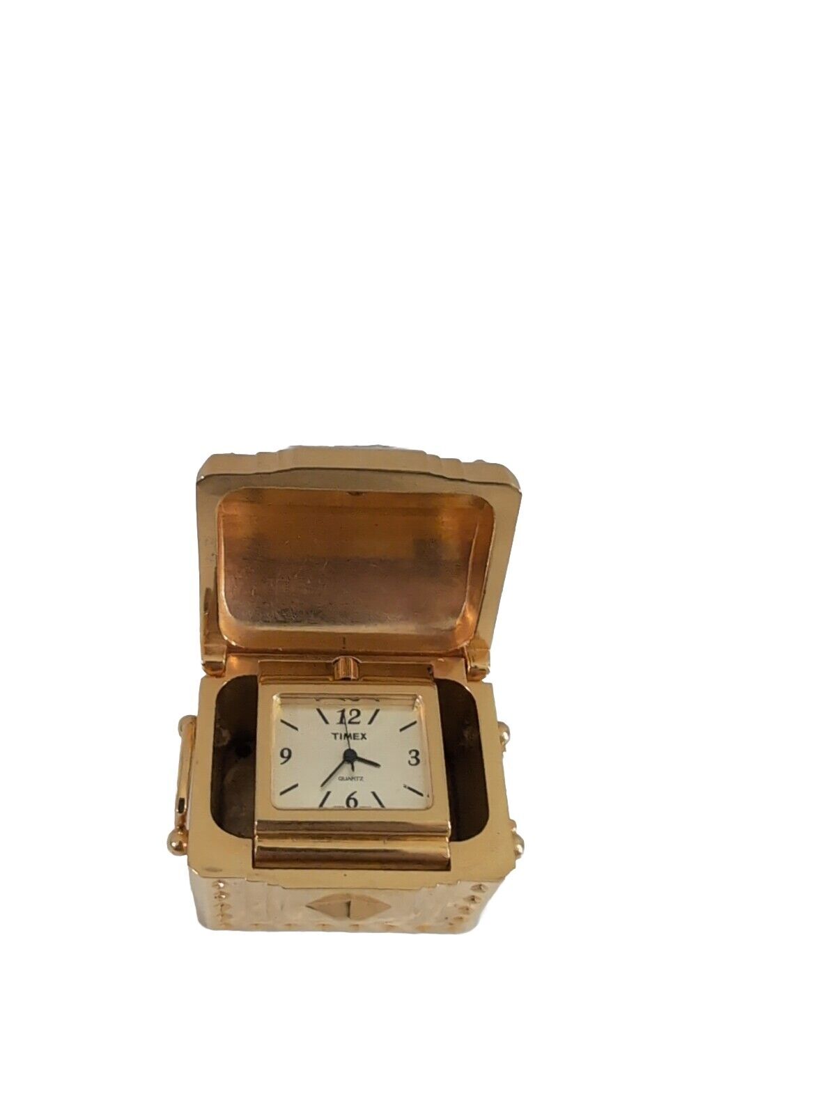 Timex Brass Mini Desk Clock Vintage Treasure Chest - NEW BATTERY