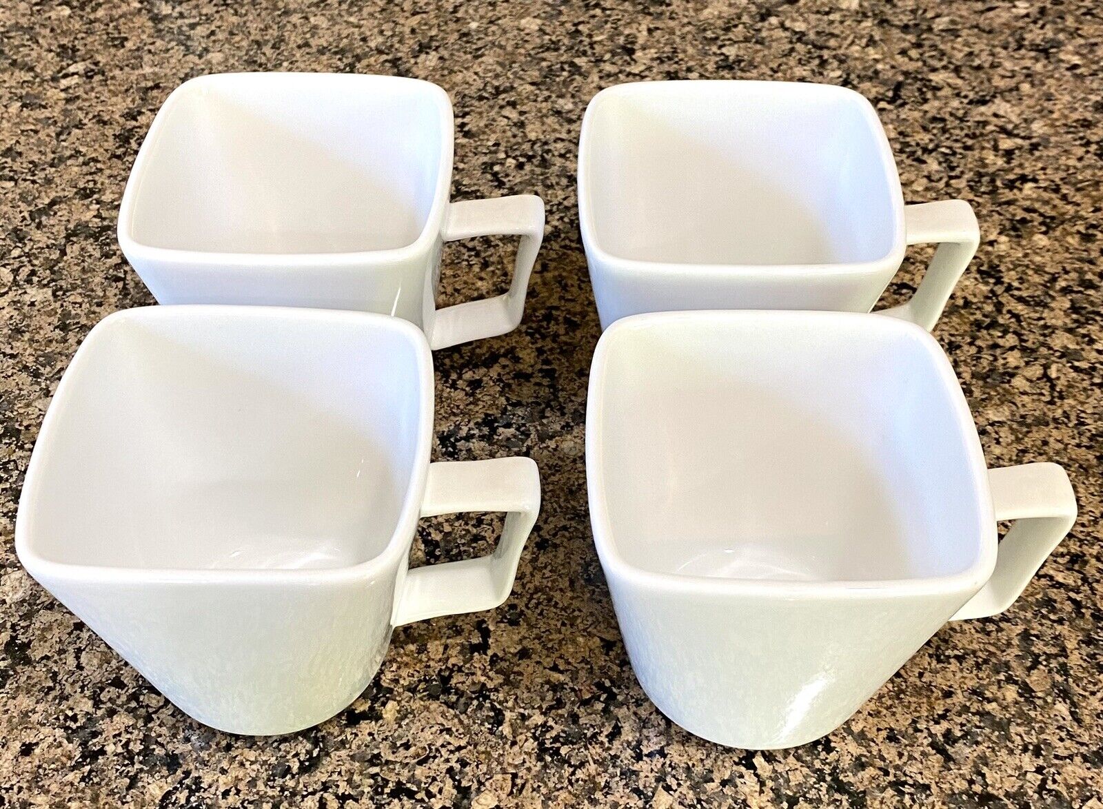 Set Of 4 Square White Porcelain Mugs By Home