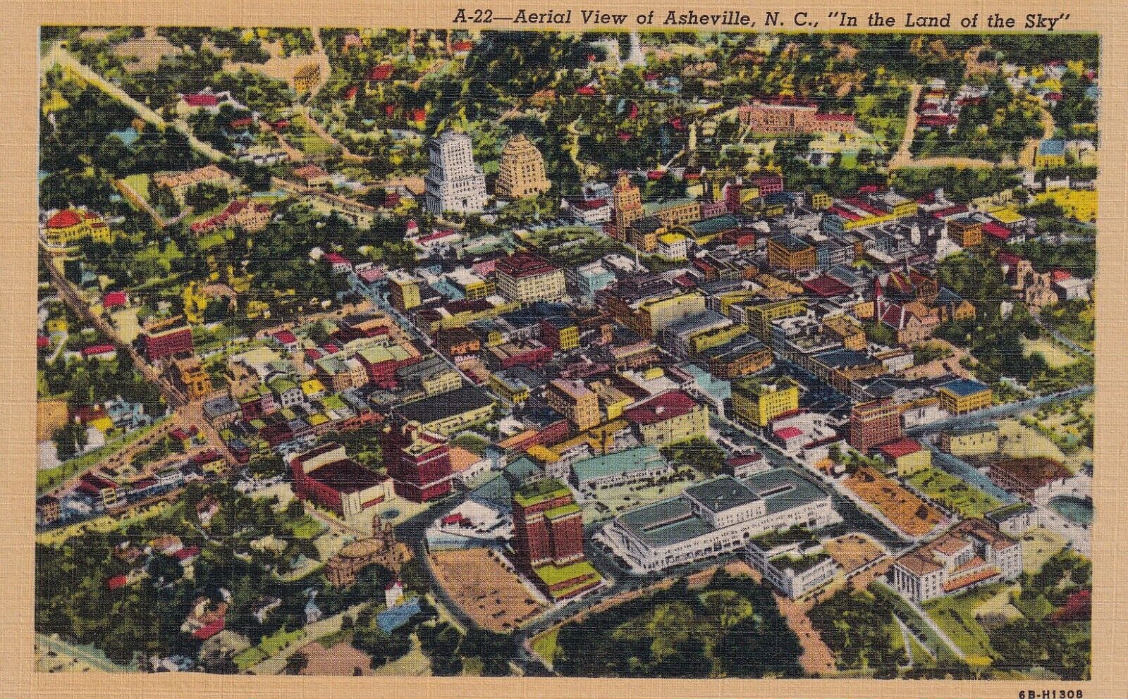 Postcard NC Asheville North Carolina Aerial View H24