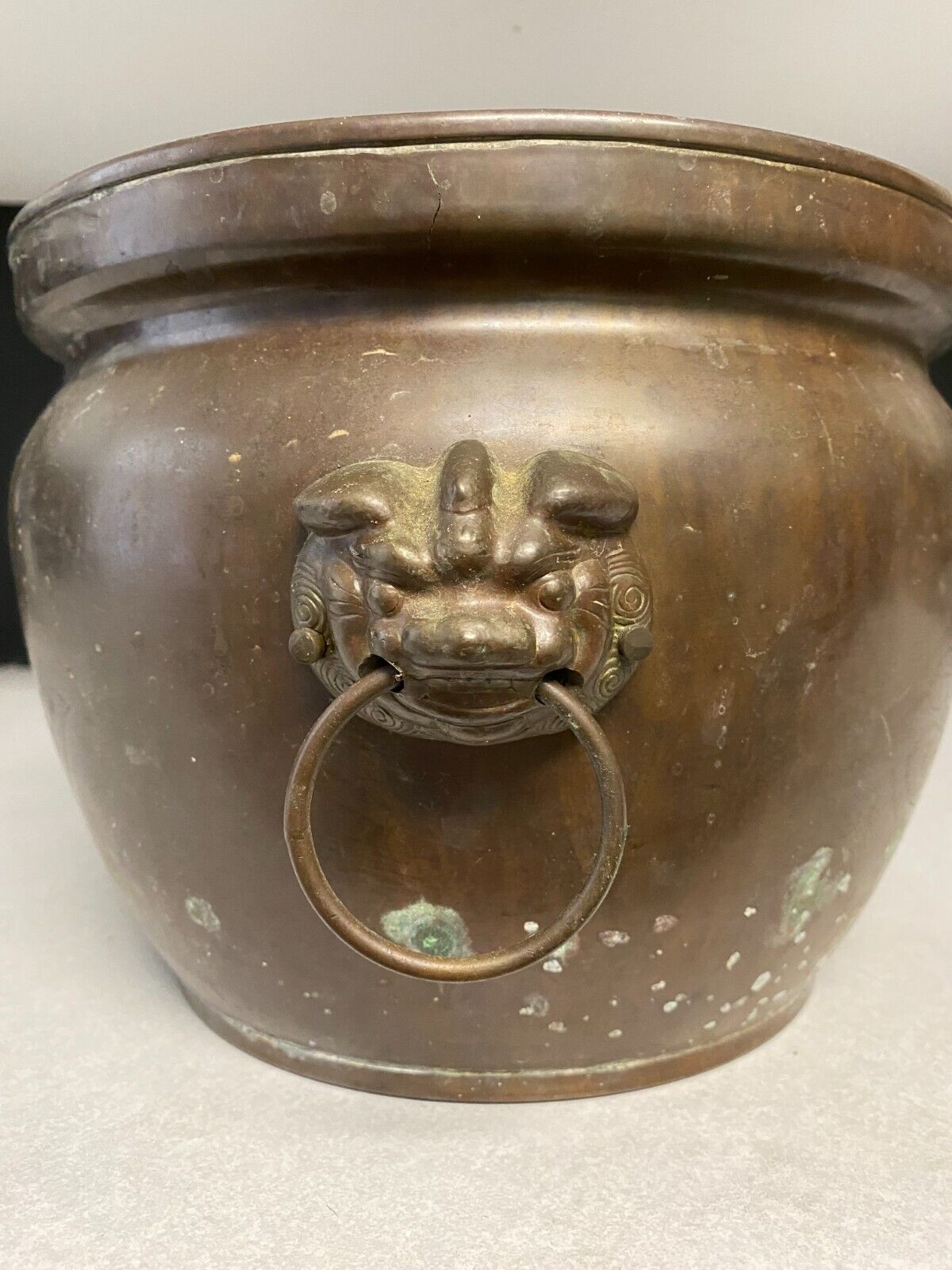 Vintage Antique (Brass Planter) With Foo Dog Double Handles