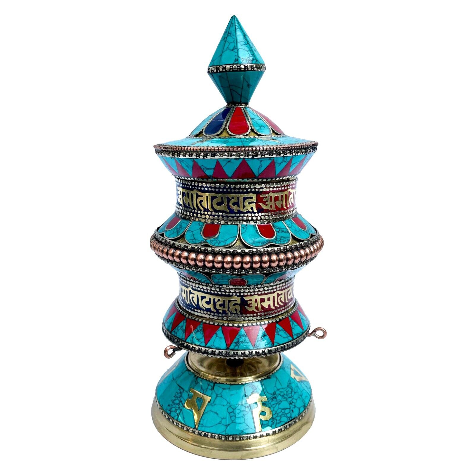 Large Nepal Tibetan Buddhist Table Prayer Wheel Stand Copper Mantra Home Décor