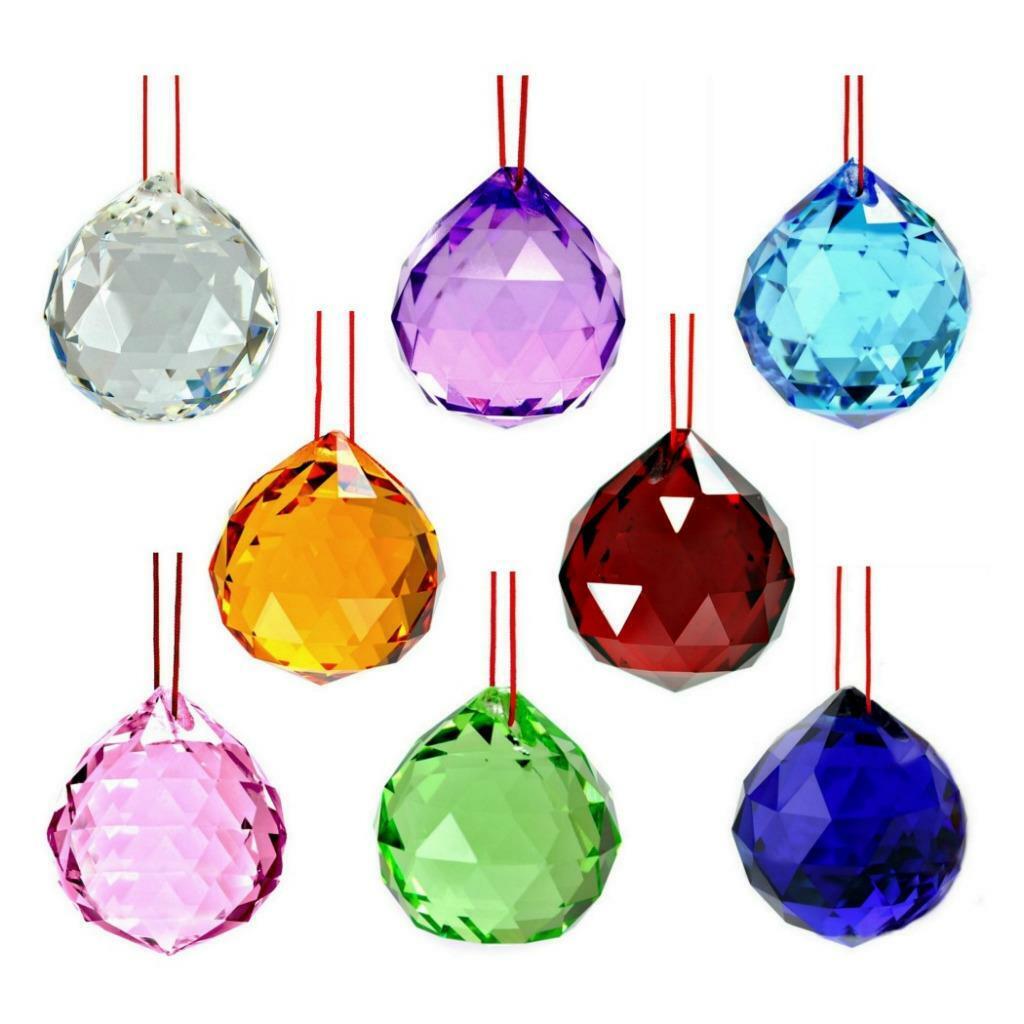 8 MIXED COLOR FENG SHUI CRYSTALS 40mm Hanging Faceted Rainbow Prism Sun Catcher