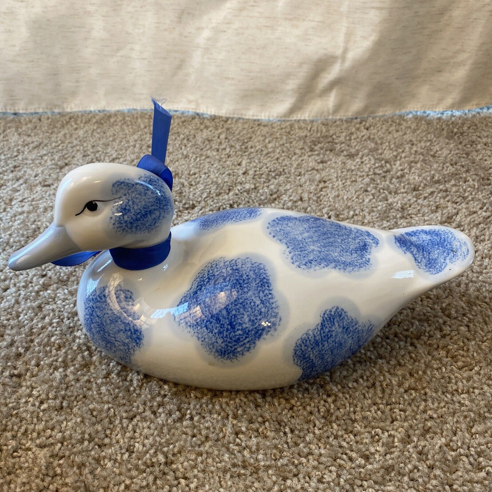 Vintage Flambro Blue & White Porcelain Duck Countryside Collection