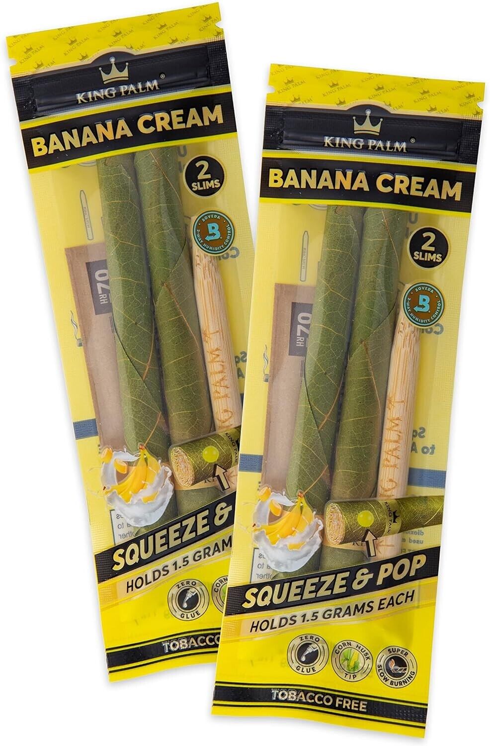 King Palm | Slim | Banana Cream | Palm Leaf Rolls | 2 Packs of 2 Each = 4 Rolls