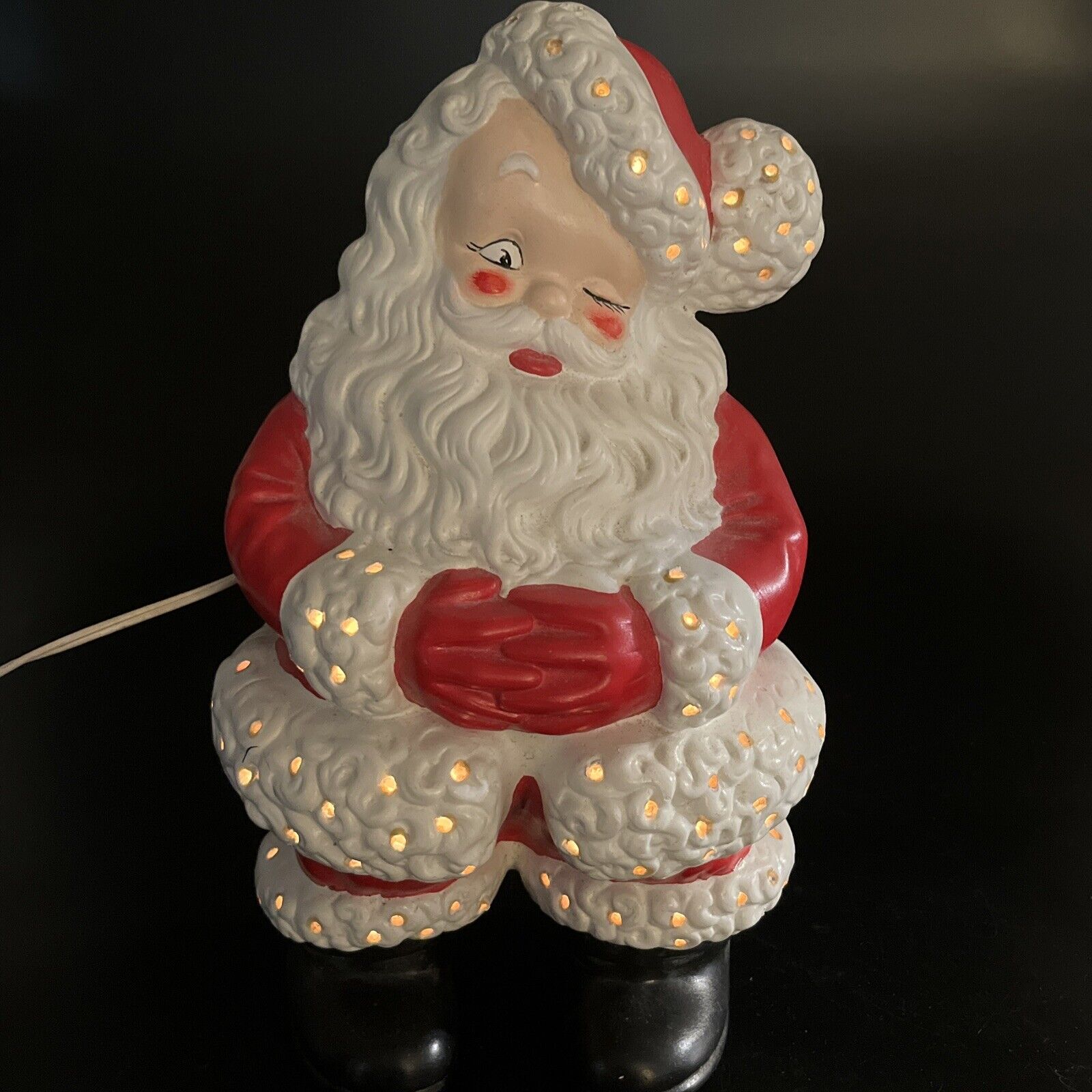 Vintage Atlantic Mold Winking Light Up Santa Clause Ceramic Xmas Figurine 14”