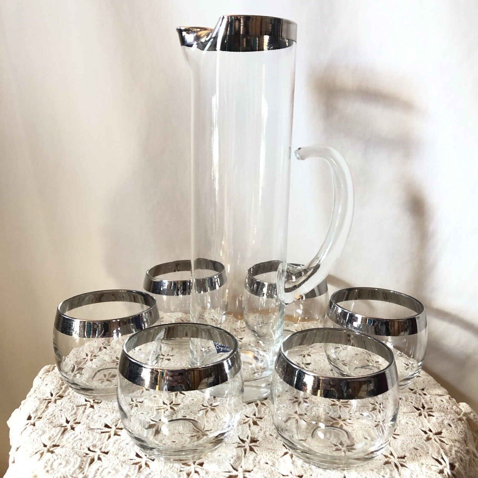 javit crystal Bar set 6 roly-poly glasses 1 pitcher Martini decanter